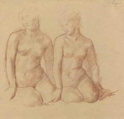 並んで座っている 2 人の人物の習作。 作： Alphonse Legros