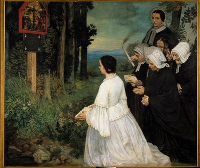 ex-voto ex-votoの前に集まる女性（伝統的な衣装を着たブレトン人？アルフォンス・レグロ（1837-1911）による絵画 1860年 日1,74x1,97 m ディジョン、美術博物館 作： Alphonse Legros