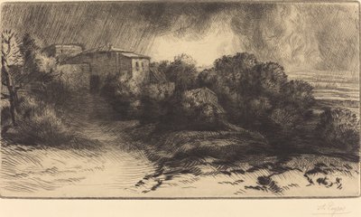 嵐の中で見られる農場の眺め La ferme de Brieux 嵐の効果。 作： Alphonse Legros