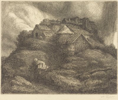 Saint-Pierre の嵐の村、Storm Effect 中の Saint-Pierre の村。 作： Alphonse Legros