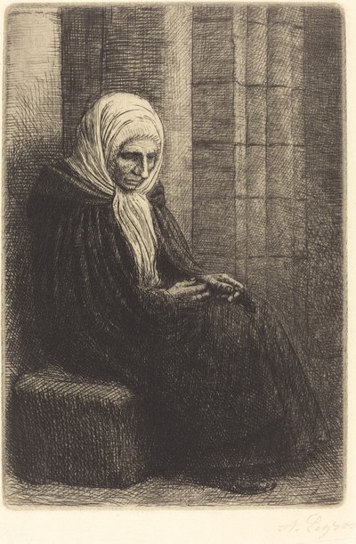 壁に座る女性、頭を膝に乗せた子供 ファム・アシス、ムライユ・オ・フォン.... 作： Alphonse Legros