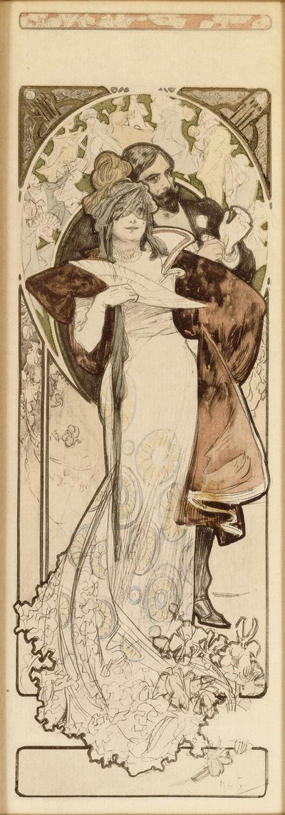 リトグラフ「プログラム1900年10月27日」のモデル、c。 1900 作： Alphonse Mucha