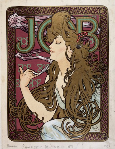 ミュシャの「仕事用シガレットペーパー」の広告ポスター 作： Alphonse Mucha