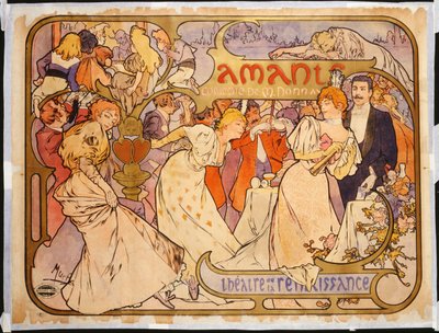 恋人たち、1895 作： Alphonse Mucha