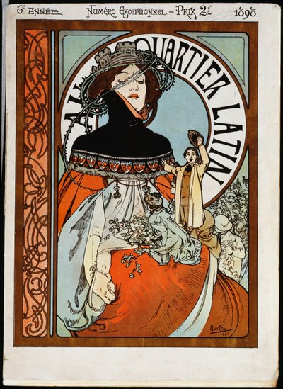 Au Quartier Latin、PaulDupontによる印刷 作： Alphonse Mucha