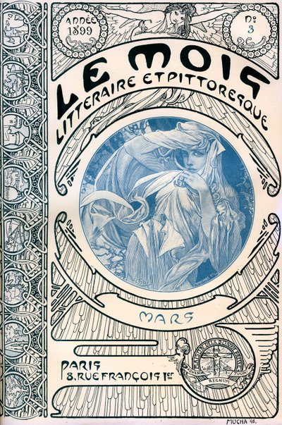 アルフォンス・ミュシャ（1860-1939）の雑誌（月刊誌）『リタラシーで絵画的な月』の表紙。1899年3月 - メゾン・ドゥ・ラ・ボン・プレス - (Maison de la Bonne Presse) 作： Alphonse Mucha