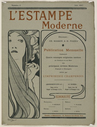表紙：1897年6月のL&39;Estampe moderneの表紙（カラーリトグラフ） 作： Alphonse Mucha