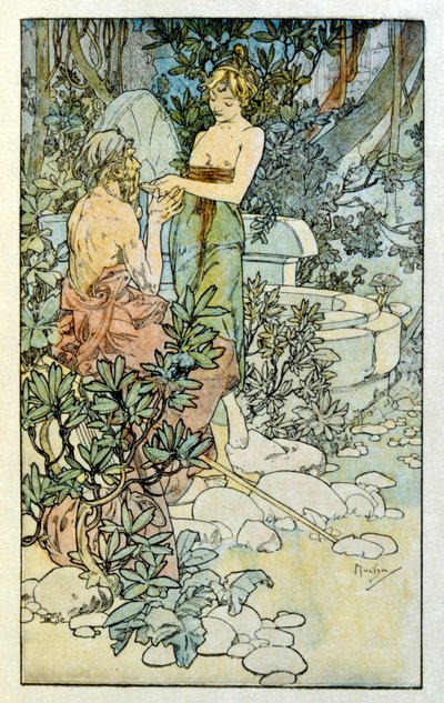 フランスの作家アナトール・フランスの作品「クリオ」からアルフォンス・ミュシャが描いたイラスト。1900.ミュシャ（1860年 1939年）。チェコのアール・ヌーヴォーの画家である 作： Alphonse Mucha