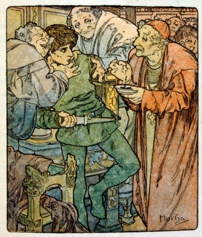 フランスの作家アナトール・フランスの作品「クリオ」からアルフォンス・ミュシャが描いたイラスト。1900.ミュシャ（1860年 1939年）。チェコのアール・ヌーヴォーの画家である 作： Alphonse Mucha