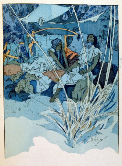 アルフォンス・ミュシャによる、ポール・ヴェロラの3幕の詩「ラーマ」の挿絵（1898年頃）。ミュシャ（1860年～1939年）は、チェコのアールヌーボーの画家です。 作： Alphonse Mucha