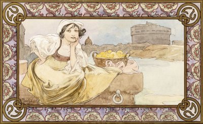 イタリアの少女、1900 作： Alphonse Mucha