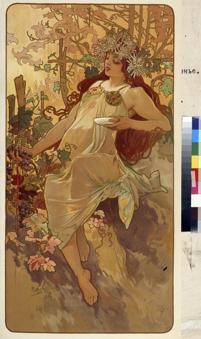 秋（四季の寓話シリーズ）。 アルフォンス マリア ミュシャ (アルフォンス マリー ミュシャ) のアートワーク 作： Alphonse Marie Mucha