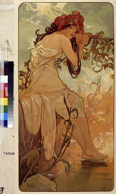 夏（四季のアレゴリーシリーズ）。 アルフォンス マリア ミュシャ (アルフォンス マリー ミュシャ) のアートワーク 作： Alphonse Marie Mucha