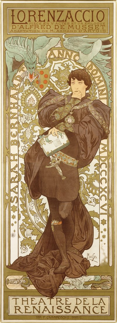 サラベルナールの立ち姿を描いたロレンツァッチョ、1896年 作： Alphonse Mucha