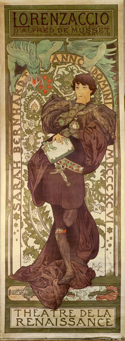 女優サラ・ベルナールとロレンザッチョ、アルフレッド・ド・ミュッセの戯曲（ポスター） 作： Alphonse Marie Mucha