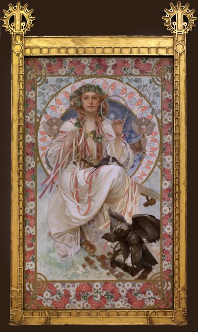 スラヴィアのジョセフィン・クレイン・ブラッドリーの肖像。アルフォンス・ミュシャ（1860-1939）による絵画、油彩・テンペラ・キャンバス 作： Alphonse Mucha