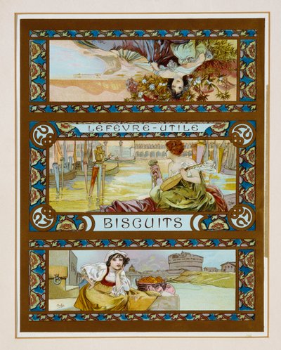 「Lefevre-Utile」のクッキーを宣伝するポスター、1910年頃 作： Alphonse Mucha