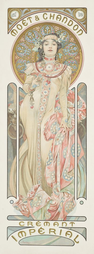 「モエ・エ・シャンドンドライインペリアル」シャンパンを宣伝するポスター、1899年 作： Alphonse Mucha