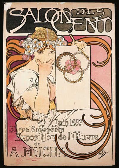サロン・デ・セントでのA.ミュシャ展の宣伝ポスター 作： Alphonse Marie Mucha