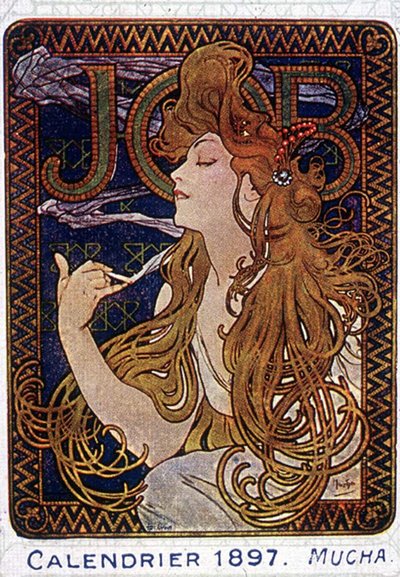 画家ミュシャによるトゥールーズの製紙工場の仕事のポスター。1897. 作： Alphonse Marie Mucha