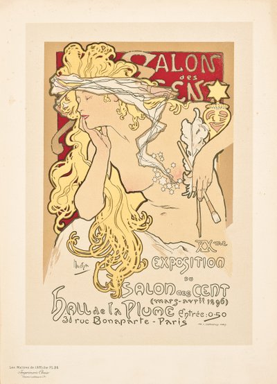 ホールデラプルームでのサロンデセントエクスポジションの広告ポスターの複製、1896 作： Alphonse Mucha