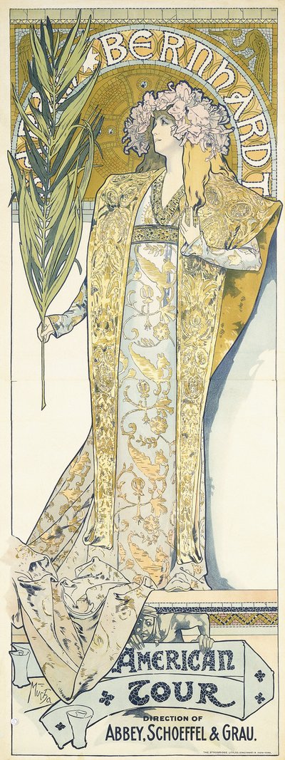 サラベルナール、アメリカンツアー、1895 作： Alphonse Mucha