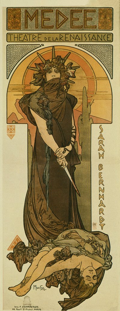 ルネッサンス劇場のメディーとしてのサラ・ベルナール。 1898年（リトグラフ） 作： Alphonse Mucha