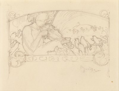 バイオリンを弾く女性の研究 作： Alphonse Mucha