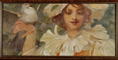 ハトを連れた女性 作： Alphonse Marie Mucha