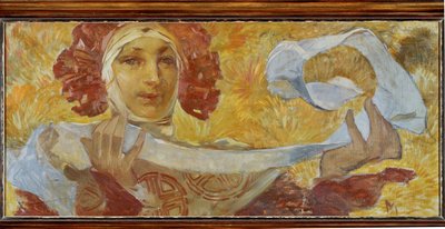 スカーフを巻いた女性 作： Alphonse Marie Mucha