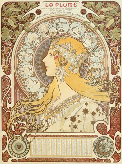 「ラ プルーム」の干支カレンダー 作： Alphonse Marie Mucha