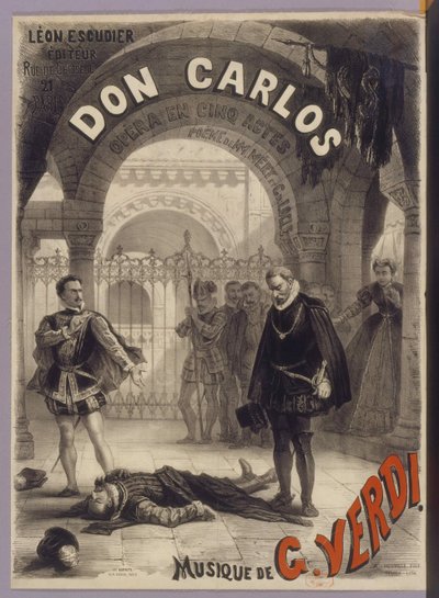 ジュゼッペ・ヴェルディによるオペラ「ドン・カルロス」のポスター、1867年。 作： Alphonse Marie Neuville de