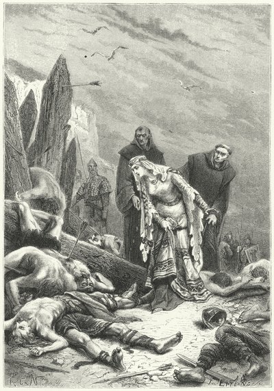 ヘイスティングスの戦場でハロルド王の遺体を発見するイーディス・ザ・フェア 作： Alphonse Marie de (after) Neuville