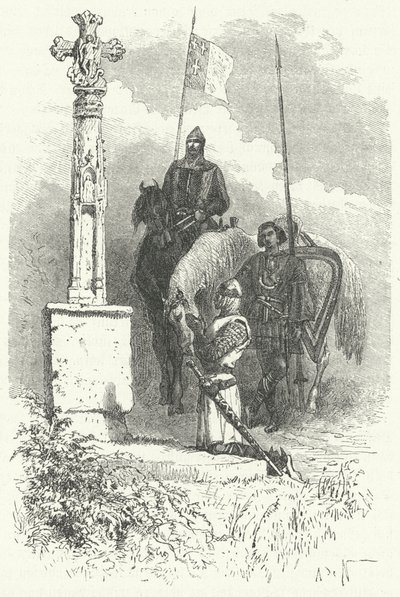 十字架の前で祈るレオンのフェルディナンド1世 作： Alphonse Marie de (after) Neuville