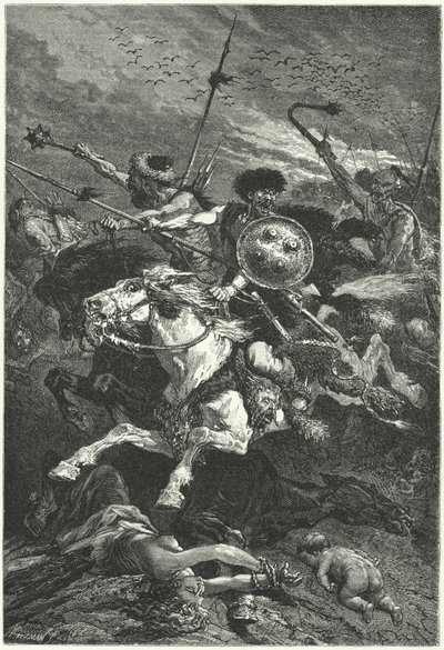シャロンの戦いで突撃するフン族（451年）（彫刻作品 作： Alphonse Marie de (after) Neuville