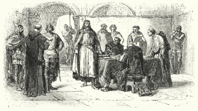 589年、第3回トレド公会議でのスペイン・ゴシック王国の宗教としてのカトリックの布告（彫刻版 作： Alphonse Marie de (after) Neuville