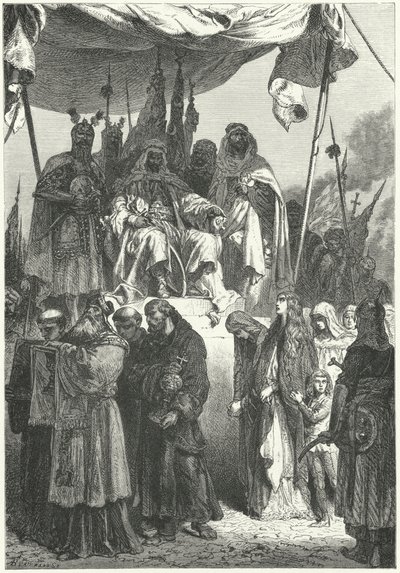 エルサレム攻略後、捕虜となったキリスト教徒の通行を見守るサラディン 作： Alphonse Marie de (after) Neuville