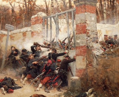 10 月 21 日、Buzenval の城、Longboyau の門の防御 作： Alphonse Marie de Neuville