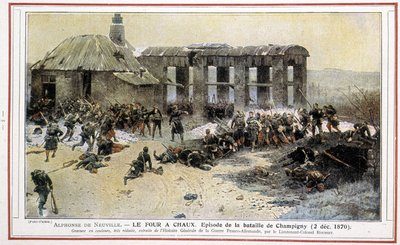 Le oven à Chaux - Alponse de NeuvilleによるChampignyの戦い（02-12-1870）のエピソード。ルーセット中佐が「独仏戦争一般史」から描いたもの。 作： Alphonse Marie de Neuville