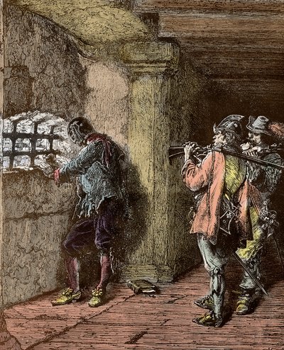 鉄仮面の男 - サント・マルグリット島に幽閉された鉄仮面の男（1703年没）の表現 作： Alphonse Marie de Neuville