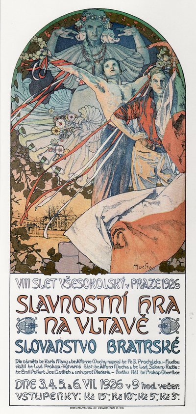 プラハでの第8回ソコルフェスティバルポスター、1925年 作： Alphonse Mucha