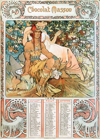 大人のカレンダーページ1898年チョコレートマッソン-アルフォンスミュシャ（1860-1939）による広告イラストの装飾者-「”中年”」アルフォンスミュシャによる広告イラスト 作： Alphonse Mucha
