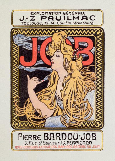 タバコ紙の広告ポスターアルフォンス・ミュシャ（1860-1939）1900によって作成された求人-太陽12x8 cmアルフォンスミュシャによって出版されたジョブの広告ポスター、1900-プライベートコレクション 作： Alphonse Mucha