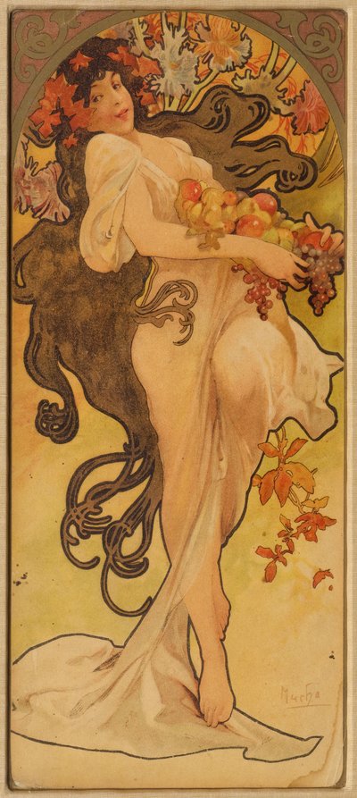 シリーズ・レ・セゾンの秋c。 1900。 作： Alphonse Mucha