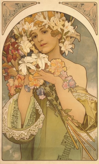 フラワーズ 作： Alphonse Mucha