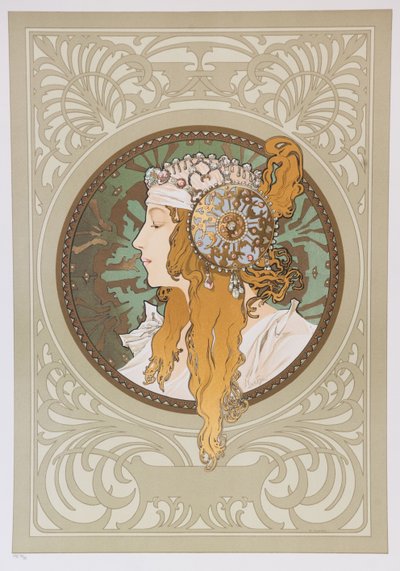 ビザンチンヘッズ：ブロンド、1897年。 作： Alphonse Mucha