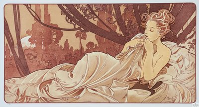 夕暮れ、1899年。 作： Alphonse Mucha