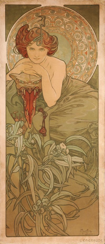 エメラルドシリーズから宝石 作： Alphonse Mucha
