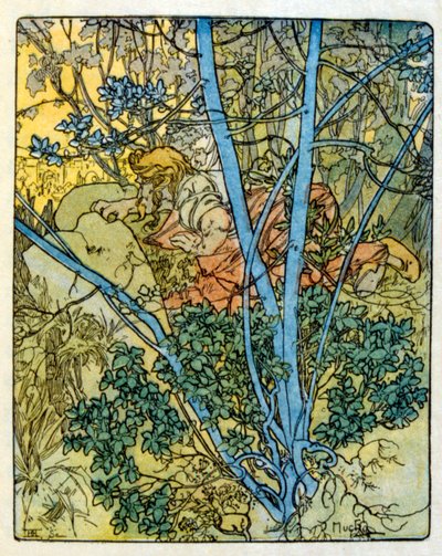 フランスの作家アナトール・フランスの作品「クリオ」からアルフォンス・ミュシャが描いたイラスト。1900.ミュシャ（1860年 1939年）。チェコのアール・ヌーヴォーの画家である 作： Alphonse Mucha