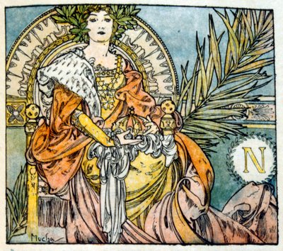 フランスの作家アナトール・フランスの作品「クリオ」からアルフォンス・ミュシャが描いたイラスト。1900.ミュシャ（1860年 1939年）。チェコのアール・ヌーヴォーの画家である 作： Alphonse Mucha